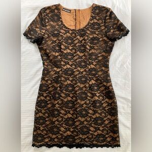 Women’s little black lace Dress - vintage look - lined with copper toned fabric